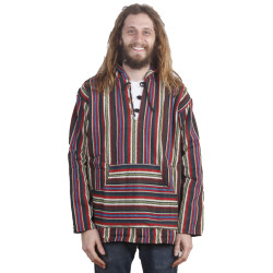 Woven Baja Style Hoodie Pullover Multi Stripe