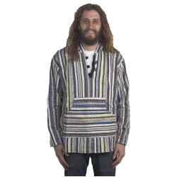 Woven Baja Style Hoodie Pullover Sand/Lime