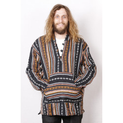 Woven Baja Style Hoodie Pullover Black/Brown L, XL 2X only