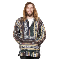 Woven Baja Style Hoodie Pullover Earth Stripe
