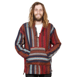 Woven Baja Style Hoodie Pullover Brick Stripe L 2X ONLY