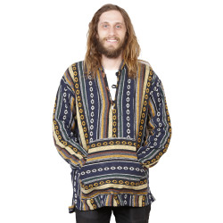 Woven Baja Style Hoodie Pullover Blue/Grey L 2X ONLY