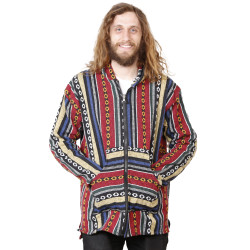 Woven Baja Style Hoodie Zip Up Red/Blue S L ONLY