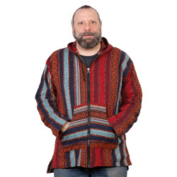 Woven Baja Style Hoodie Zip Up Brick Stripe L XL ONLY