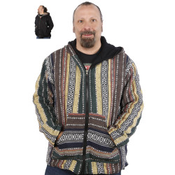 Reversible Fleece Lined Woven Baja Style Hoodie Zip Up Earth Stripe