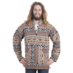 Woven Jacquard Pull Over Baja Style Hoodie Burgundy/Black/Brown *CLEARANCE* LG ONLY