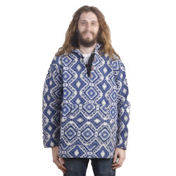 Woven Jacquard Pull Over Baja Style Hoodie Blue/White *CLEARANCE* LG ONLY
