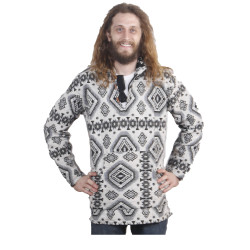 Woven Jacquard Pull Over Baja Style Hoodie Black/White *CLEARANCE* LG ONLY