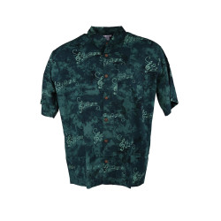Green Musical Notes Batik Hary Dary Men's Button Down Camp Shirt
