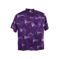 Purple Musical Notes Batik Hary Dary Men's Button Down Camp Shirt